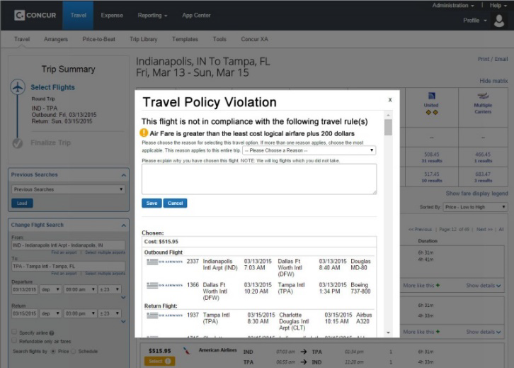 travel policy violation