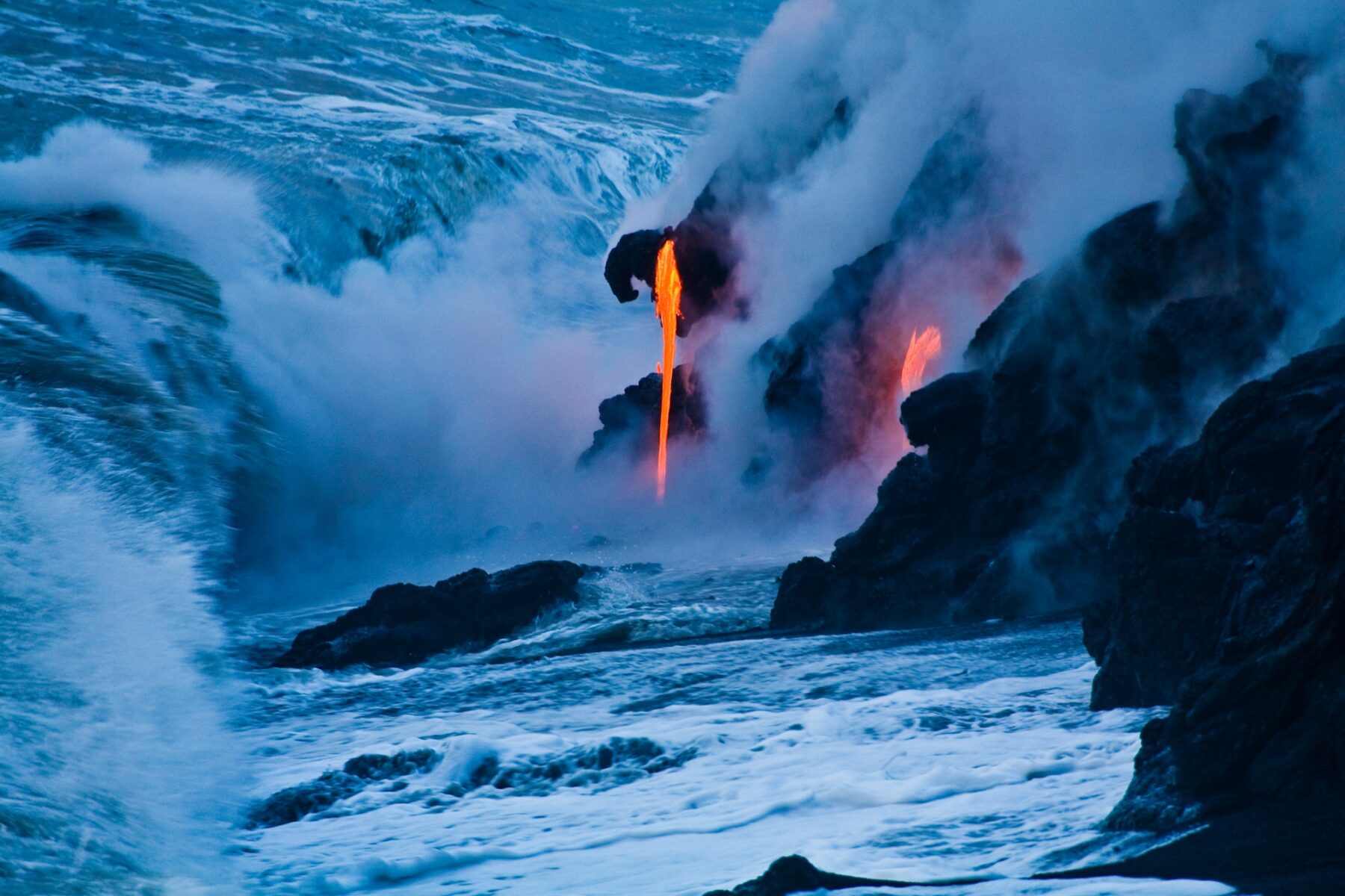 Lava entering water, Hawaii Island
